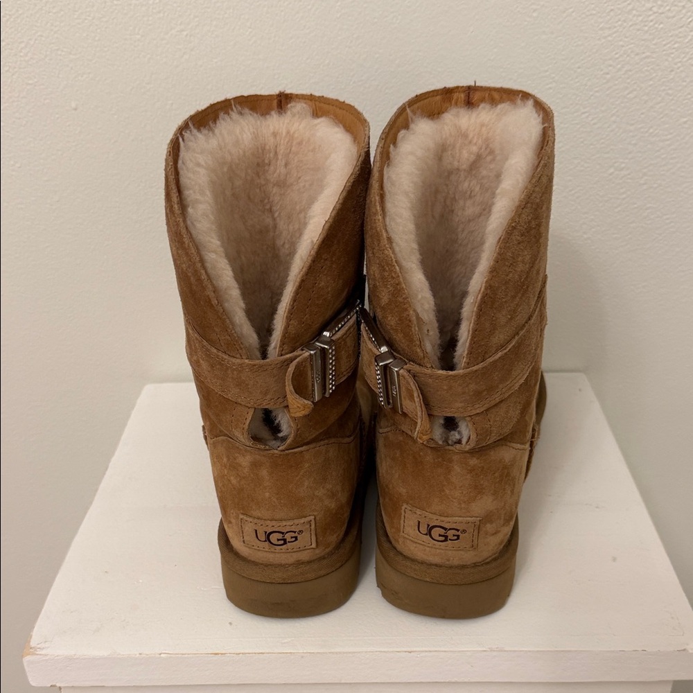 UGG Tan Shearling Buckle Boots